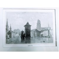 Pejzaż miejski z Zurychu. Grafika historyczna